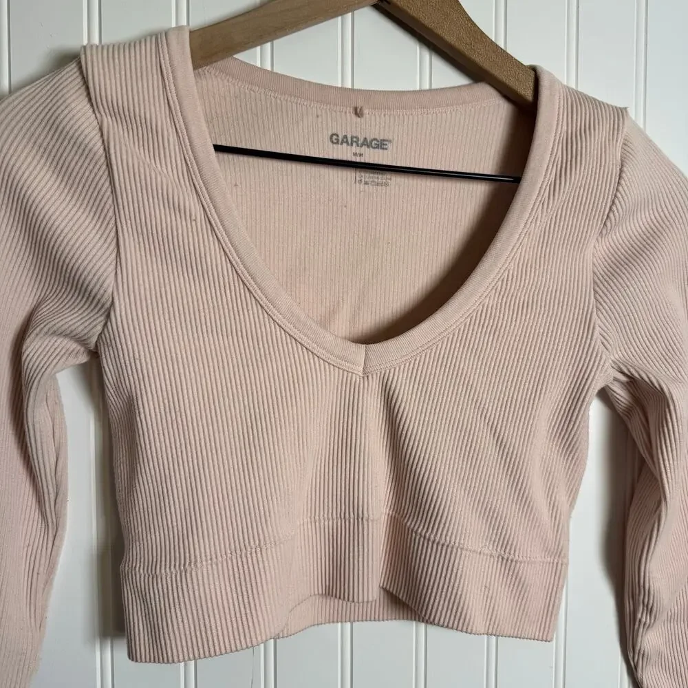Garage Sonia Seamless Long Sleeve Cropped Top Chalk Pink Women’s Size Medium